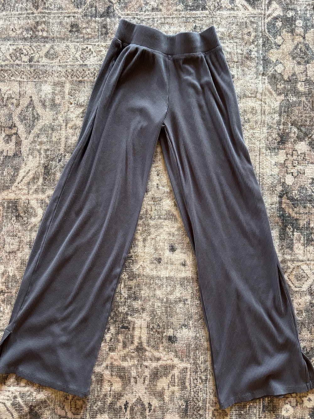 TIGER FRIDAY Wide-Leg Ribbed Knit Pants - gray, child large